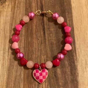 Handmade Glass and Quartz Pink Heart Beaded Bracelet